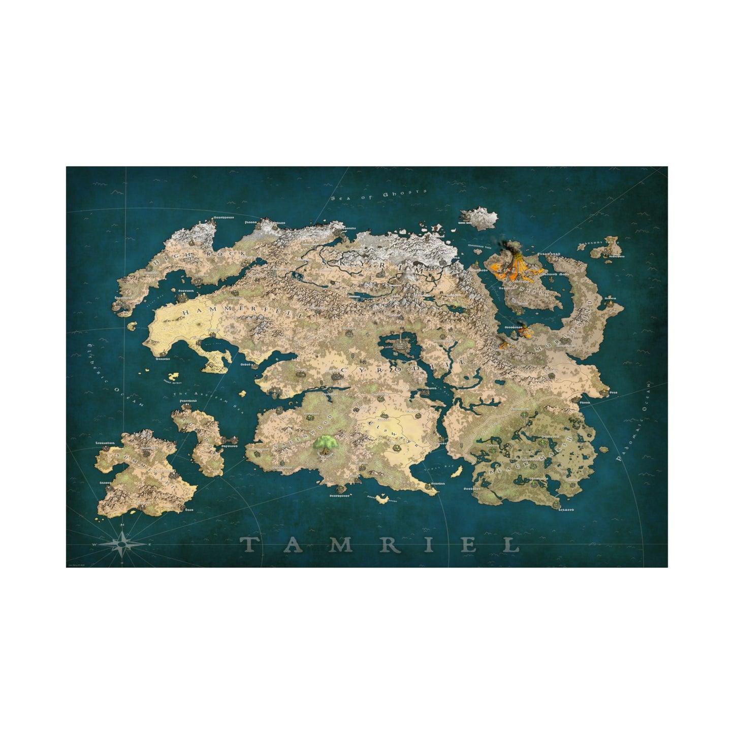 Tamriel Map Poster from The Elder Scrolls Games: Vibrant Colors