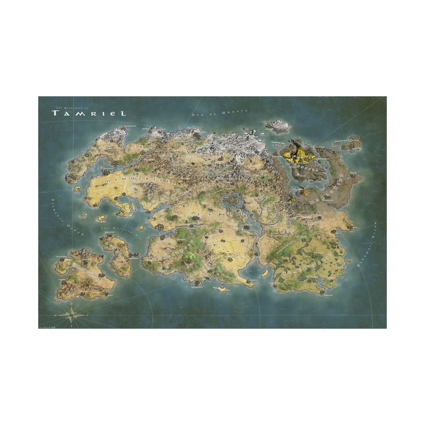 Tamriel Map Poster Classic Colors